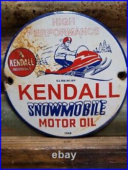 Vintage 1948 Kendall Porcelain Sign Snowmobile Gas Motor Oil Lubricants 6 Sign