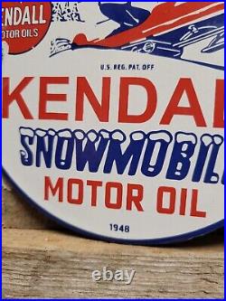 Vintage 1948 Kendall Porcelain Sign Snowmobile Gas Motor Oil Lubricants 6 Sign