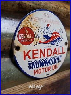 Vintage 1948 Kendall Porcelain Sign Snowmobile Gas Motor Oil Lubricants 6 Sign