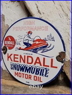 Vintage 1948 Kendall Porcelain Sign Snowmobile Gas Motor Oil Lubricants 6 Sign