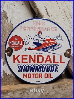 Vintage 1948 Kendall Porcelain Sign Snowmobile Gas Motor Oil Lubricants 6 Sign