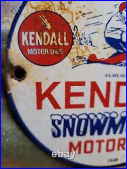 Vintage 1948 Kendall Porcelain Sign Snowmobile Gas Motor Oil Lubricants 6 Sign