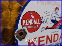 Vintage 1948 Kendall Porcelain Sign Snowmobile Gas Motor Oil Lubricants 6 Sign