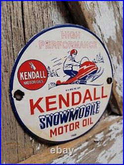 Vintage 1948 Kendall Porcelain Sign Snowmobile Gas Motor Oil Lubricants 6 Sign