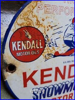 Vintage 1948 Kendall Porcelain Sign Snowmobile Gas Motor Oil Lubricants 6 Sign