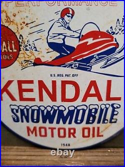 Vintage 1948 Kendall Porcelain Sign Snowmobile Gas Motor Oil Lubricants 6 Sign