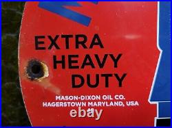 Vintage 1948 Mason Dixon Porcelain Sign Gas Motor Oil Advertising Military Men