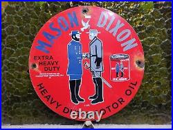 Vintage 1948 Mason Dixon Porcelain Sign Gas Motor Oil Advertising Military Men