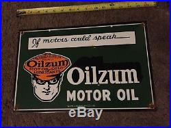 Vintage 1948 Oilzum Motor Oil Porcelain Advertising Sign