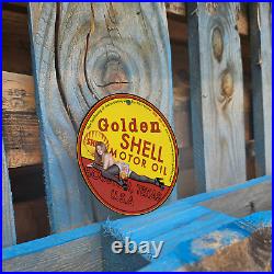 Vintage 1950 Golden Shell Motor Oil Porcelain Gas Oil 4.5 Sign
