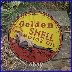 Vintage 1950 Golden Shell Motor Oil Porcelain Gas Oil 4.5 Sign