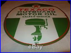 Vintage 1950 Texaco Outboard Boat Motor Oil 30 Porcelain Metal Gasoline Sign