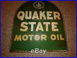 Vintage 1950's 1956 Quaker State Motor Oil 2-Sided Tombstone Sign, Large, Heavy