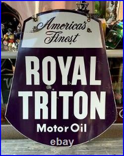 Vintage 1950's Double Sided Royal Triton Porcelain Motor Oil Sign