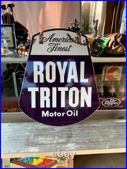 Vintage 1950's Double Sided Royal Triton Porcelain Motor Oil Sign