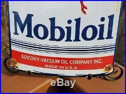 Vintage 1950's Mobiloil Motor Oil Can Porcelain Gas Pump Sign Mobil Mobilgas