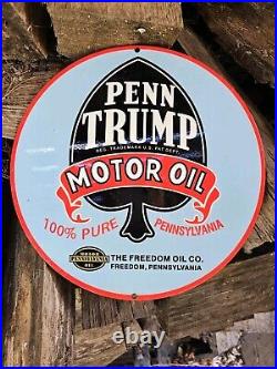 Vintage 1950's Penn Trump Motor Oil Porcelain Motor Oil Sign Nice Sign 12