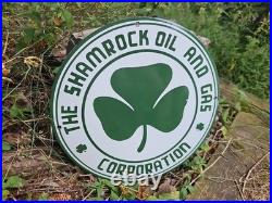 Vintage 1950's Shamrock Porcelain Sign Motor Oil Gas Station Irish Lucky Clover
