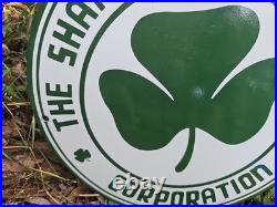 Vintage 1950's Shamrock Porcelain Sign Motor Oil Gas Station Irish Lucky Clover