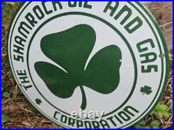 Vintage 1950's Shamrock Porcelain Sign Motor Oil Gas Station Irish Lucky Clover