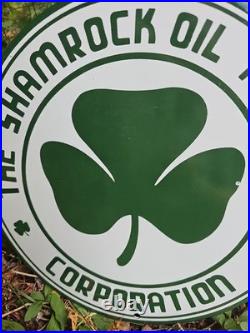 Vintage 1950's Shamrock Porcelain Sign Motor Oil Gas Station Irish Lucky Clover