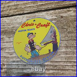 Vintage 1951 Chris Craft Motor Boats Popeye Porcelain Gas Oil 4.5 Sign