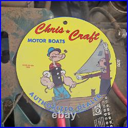 Vintage 1951 Chris Craft Motor Boats Popeye Porcelain Gas Oil 4.5 Sign