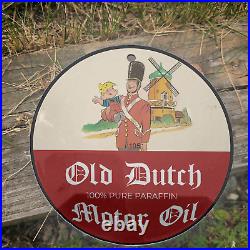 Vintage 1951 Old Dutch Motor Oil Dennis Porcelain Gas Oil 4.5 Sign