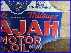 Vintage 1951 Rajah Motor Oil Porcelain Gas Station Metal Die Cut Sign 18 X 13