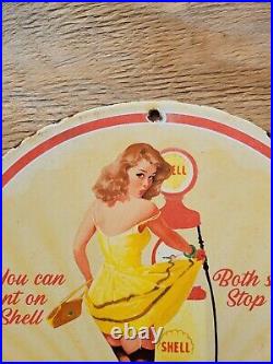 Vintage 1951 Shell Gasoline Porcelain Gas Sign Station Motor Oil Service Garage