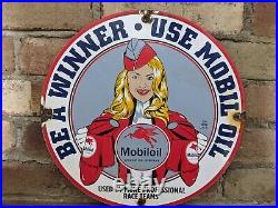 Vintage 1952 Mobiloil Motor Oil Porcelain Gas Pump Sign Mobil Mobilgas 12