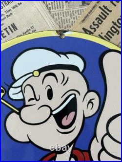 Vintage 1952 Veedol Motor Oil Popeye Sailor 12 Inch Porcelain Enamel Sign