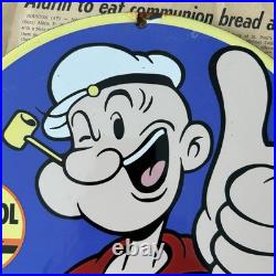 Vintage 1952 Veedol Motor Oil Popeye Sailor 12 Inch Porcelain Enamel Sign