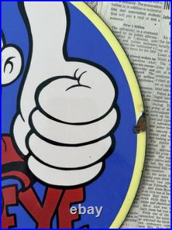 Vintage 1952 Veedol Motor Oil Popeye Sailor 12 Inch Porcelain Enamel Sign