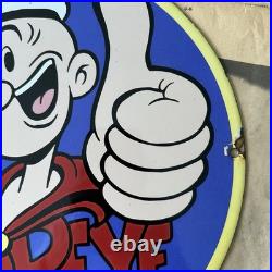 Vintage 1952 Veedol Motor Oil Popeye Sailor 12 Inch Porcelain Enamel Sign