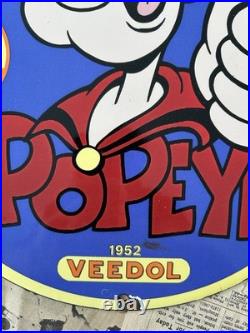 Vintage 1952 Veedol Motor Oil Popeye Sailor 12 Inch Porcelain Enamel Sign