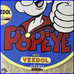 Vintage 1952 Veedol Motor Oil Popeye Sailor 12 Inch Porcelain Enamel Sign