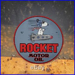 Vintage 1953 Rocket Motor Oil Porcelain Gas Oil 4.5 Sign