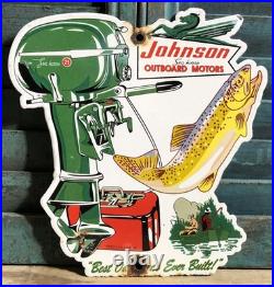 Vintage 1954 Dated Johnson Seahorse Boat Motor 10 Porcelain Sign Gas Oil