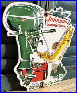 Vintage 1954 Dated Johnson Seahorse Boat Motor 10 Porcelain Sign Gas Oil