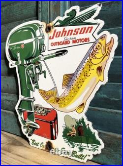 Vintage 1954 Dated Johnson Seahorse Boat Motor 10 Porcelain Sign Gas Oil
