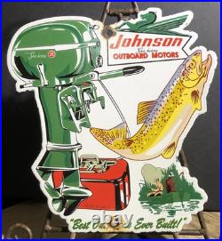 Vintage 1954 Dated Johnson Seahorse Boat Motor Porcelain Sign Gas Oil