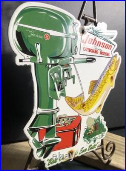 Vintage 1954 Dated Johnson Seahorse Boat Motor Porcelain Sign Gas Oil