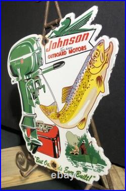 Vintage 1954 Dated Johnson Seahorse Boat Motor Porcelain Sign Gas Oil