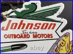 Vintage 1954 Dated Johnson Seahorse Boat Motor Porcelain Sign Gas Oil
