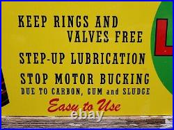 Vintage 1954 Lubaid Porcelain Sign Motor Valve Lubricant Gas Station Service Oil