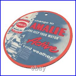 Vintage 1956 Amalie Pennsylvania Motor Oil Porcelain Enamel Gas & Oil Sign