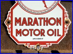 Vintage 1957 Dated Marathon Motor Oil Porcelain Gasoline Gas Sign Pump Plate