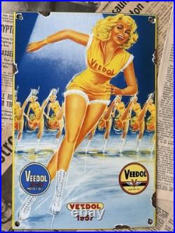 Vintage 1957 Veedol Motor Oil Gas Station 8x12 Inches Porcelain Enamel Sign