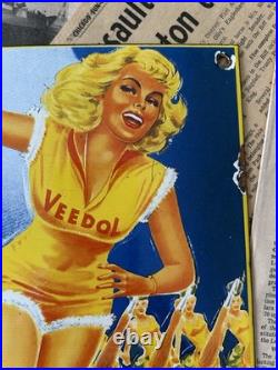 Vintage 1957 Veedol Motor Oil Gas Station 8x12 Inches Porcelain Enamel Sign